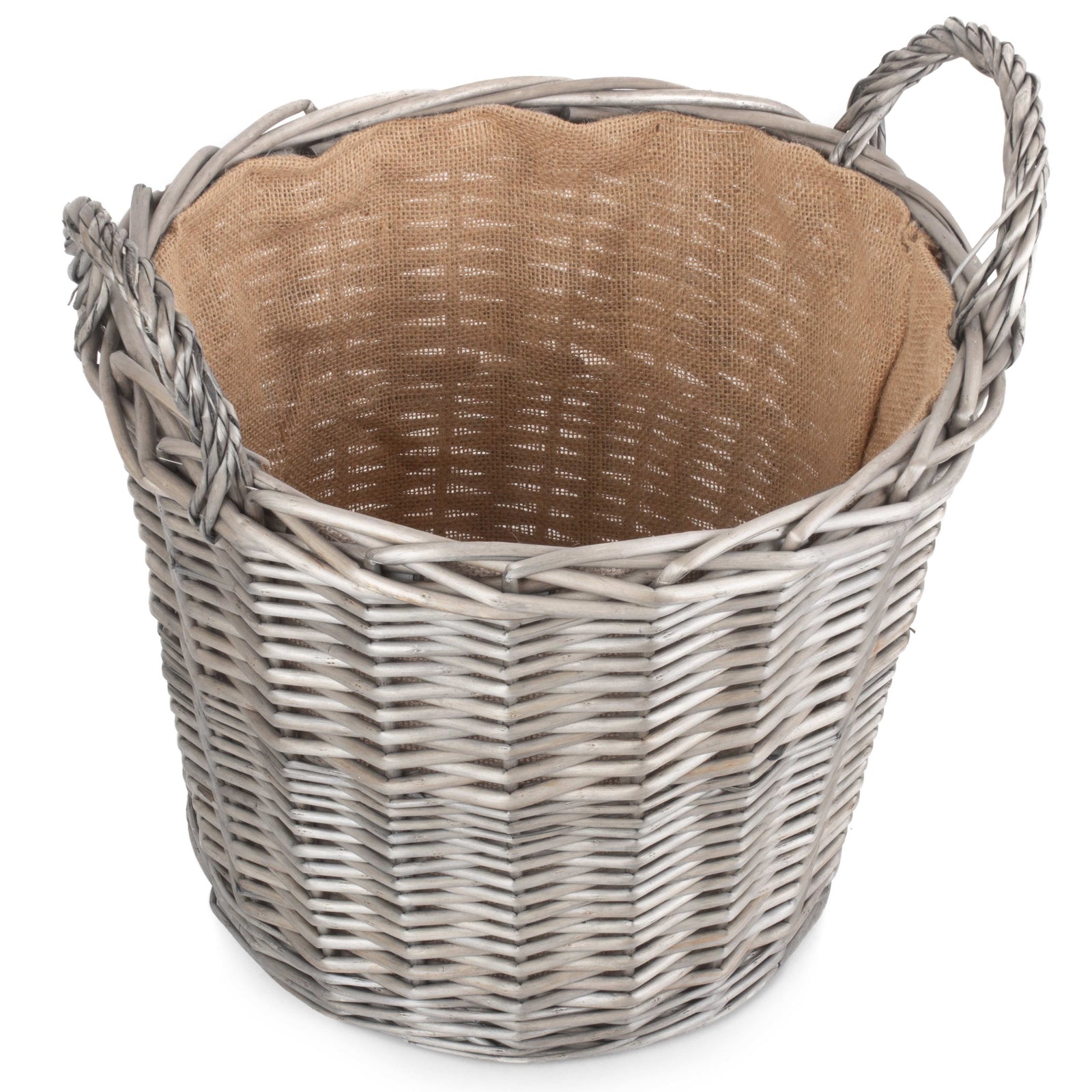 Wicker Antique Wash Finish Lined Log Basket | Large | Brown
