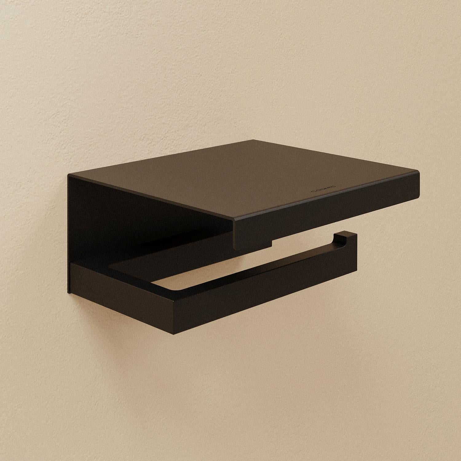 Toilet Roll Holder, Black Matt, Wall-mounted, 13 Cm. Collection The Grid