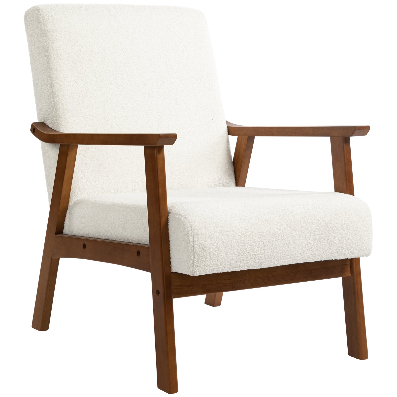 Boucle Accent Chair Armchair W/ Wide Seat For Living Room | One Size | White