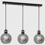 Omega Hand Made Linear Pendant Lamp With Elegant Smoked Glass Spheres Quality Matt Black Fittings With Gold Detail