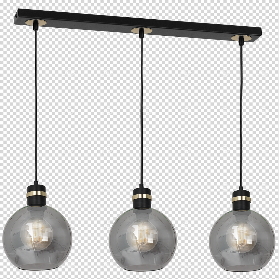 Omega Hand Made Linear Pendant Lamp With Elegant Smoked Glass Spheres Quality Matt Black Fittings With Gold Detail