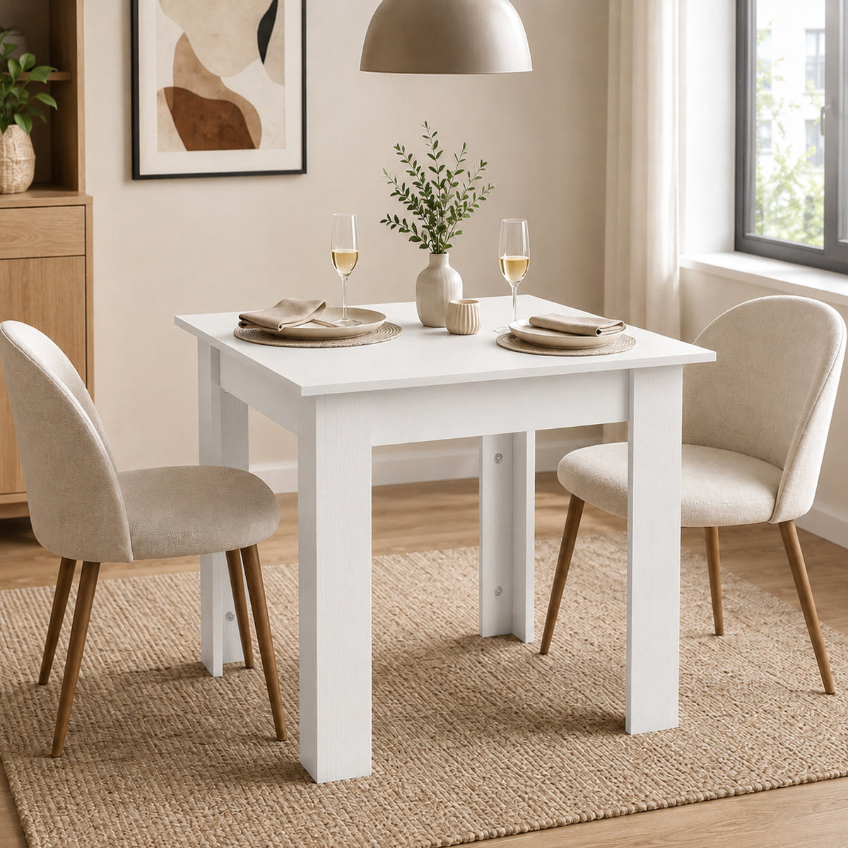 HOMCOM Square Dining Table, Kitchen Table With White Wood Effect