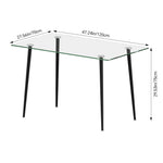 120cm W X 70cm D X 75cm H Modern Dining Table With Tempered Glass Tabletop & Metal Legs