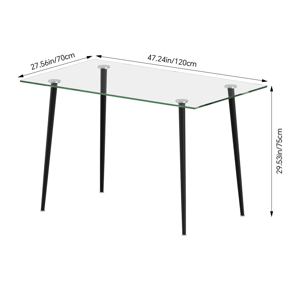 120cm W X 70cm D X 75cm H Modern Dining Table With Tempered Glass Tabletop & Metal Legs