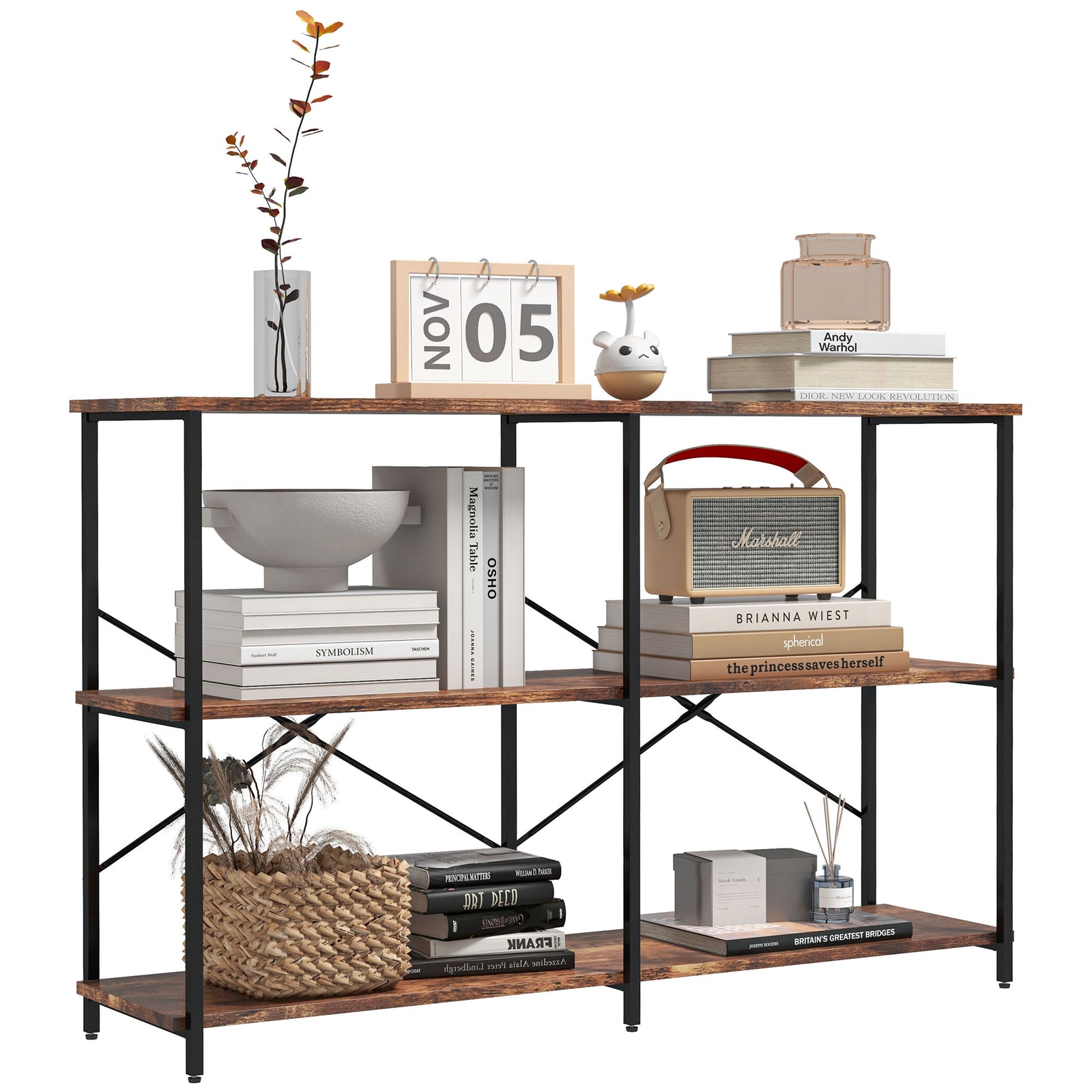 3-tier Industrial Style Shelf Metal Frame Shelves Adjustable