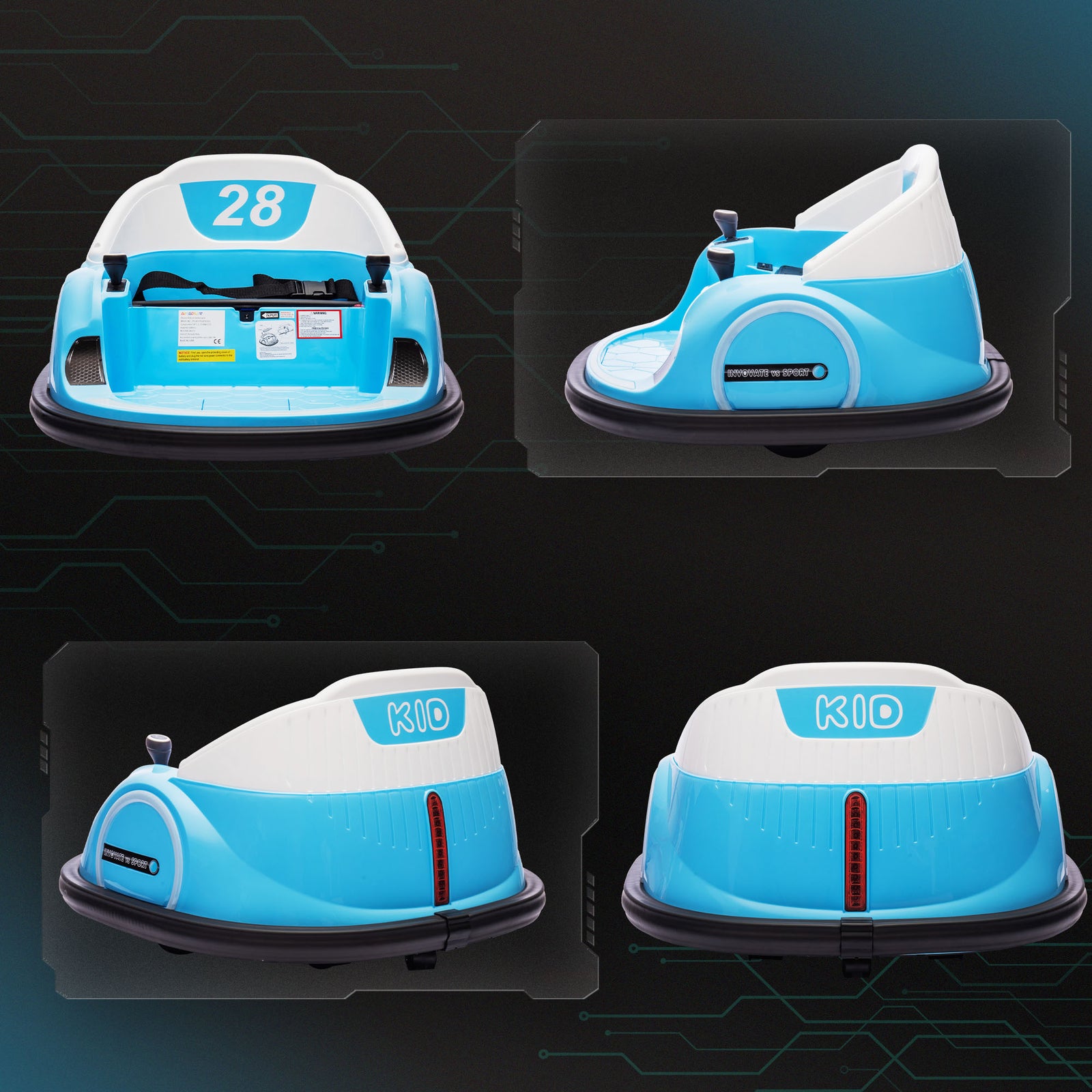 360° Rotation 12v Kids Bumper Car W/ Remote Control | Blue