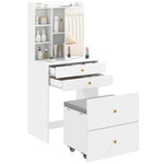 HOMCOM Dressing Table With Mirror And Stool, Makeup Desk With Drawers, White