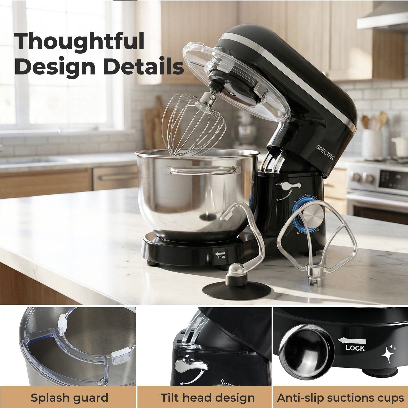 Spector Electric Stand Mixer 6.2l Stainless Steel Mixing Bowl 1400w 6 Speeds
