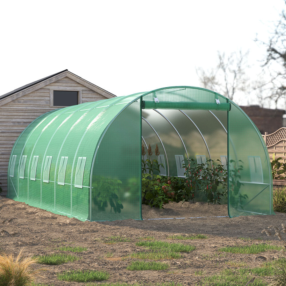 Green Outdoor Walk-in Tunnel Greenhouse With Steel Frame | Large | Green