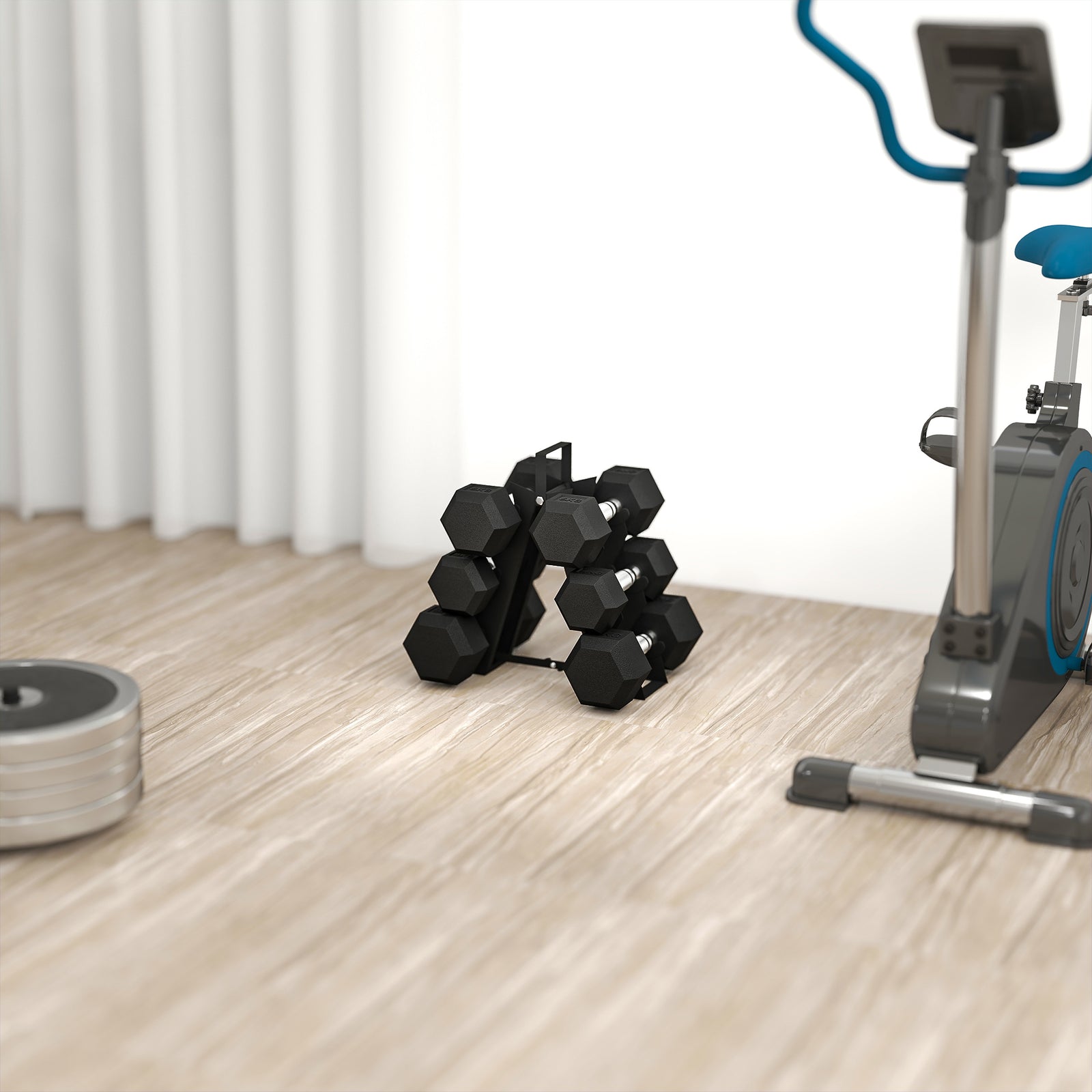 36kg Hex Dumbbell Set With Dumbbell Rack, Rubber Coated Weights
