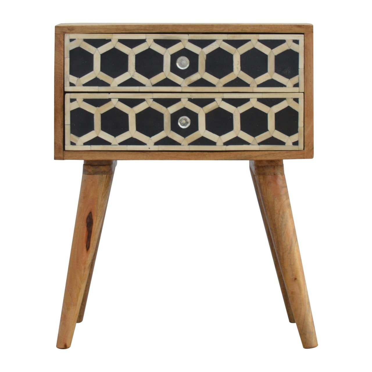 Solid Wood Bone Inlay Bedside, 2 Drawers, Beige