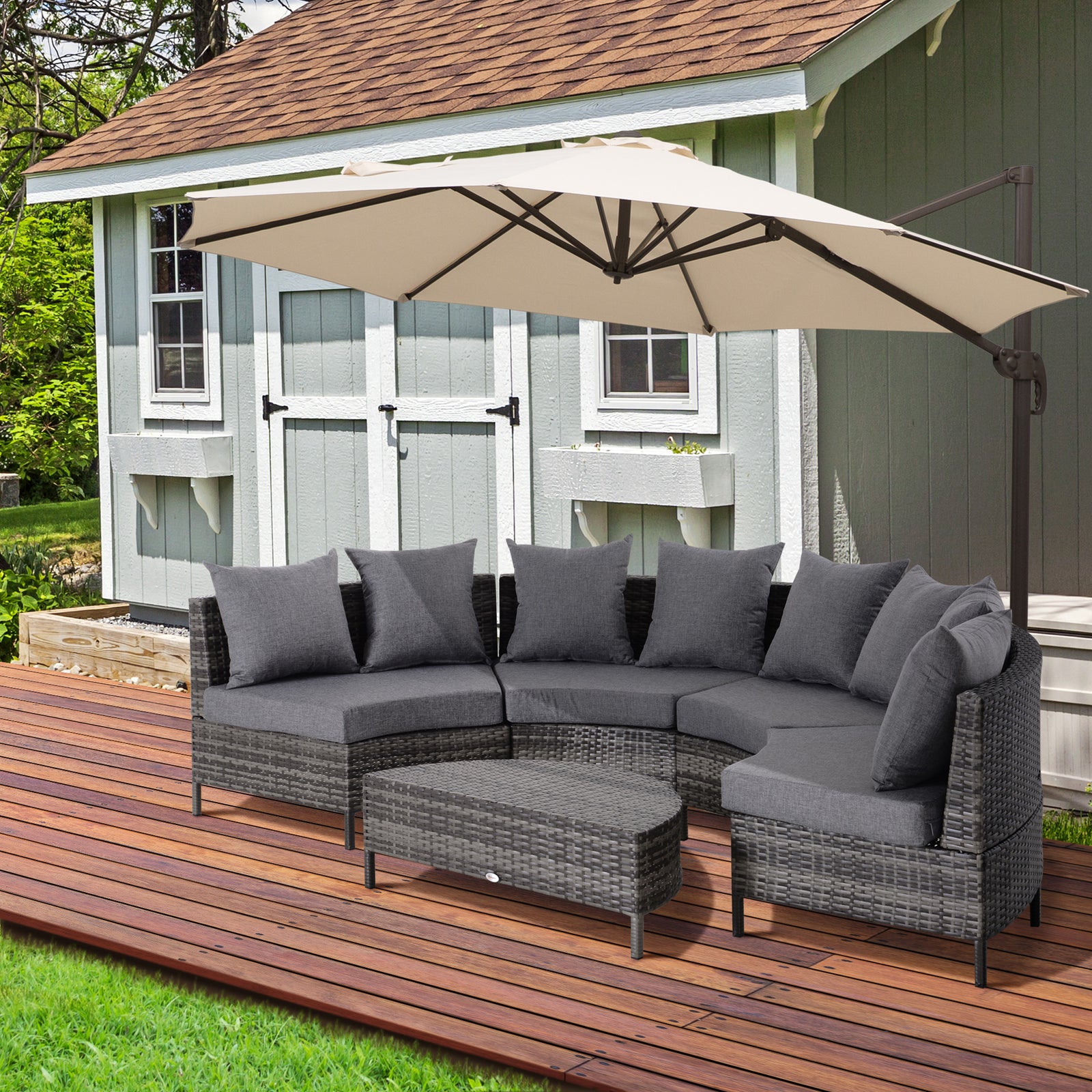 4 Seaters Half-round Sofa & Table - Grey
