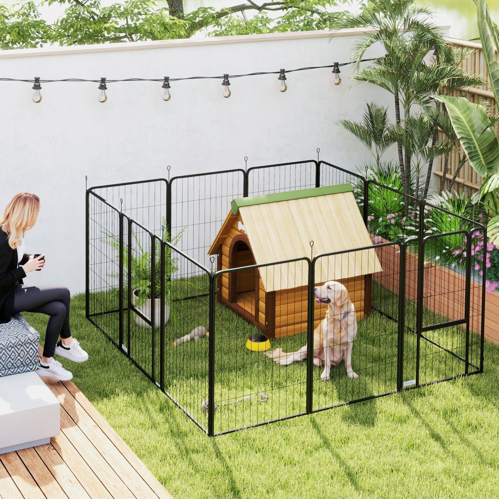 12 Panels Dog Pen, Heavy Duty Puppy Dog Playpen For Large Dogs | 100cm | Black