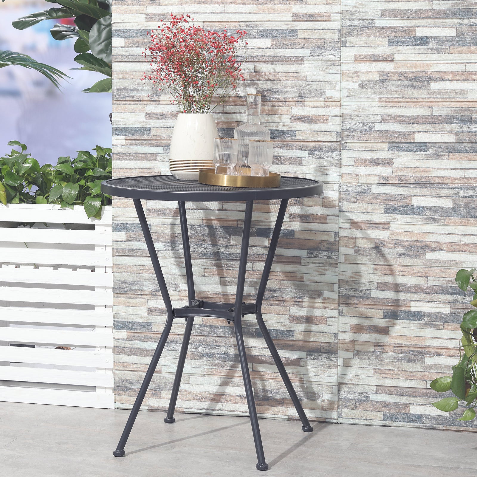 60cm Round Outdoor Bistro Table, Metal Wire Top