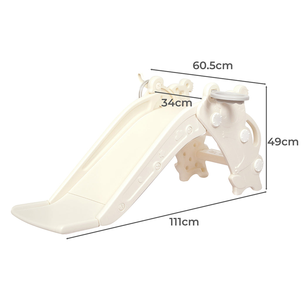 4-in-1 Kids Slide Set Basketball Hoop Ring Toss Foldable Indoor Playground | Beige