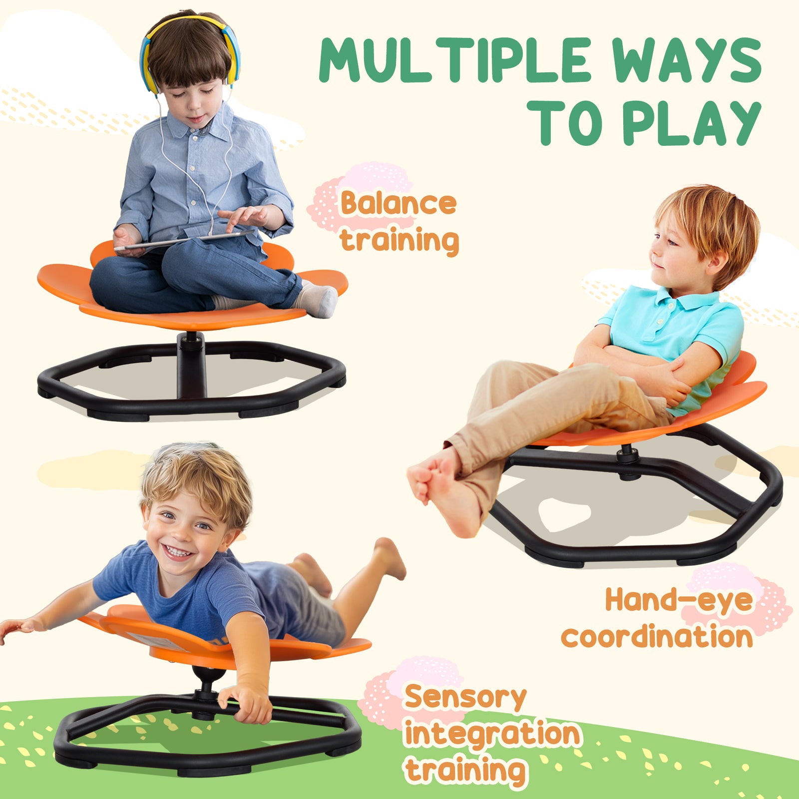 Sensory Spinning Chair For Autism Kids, For Coordination & Balance | Orange