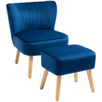 Velvet-feel Accent Chair W/ Ottoman Tub Seat Padding | One Size | Dark Blue