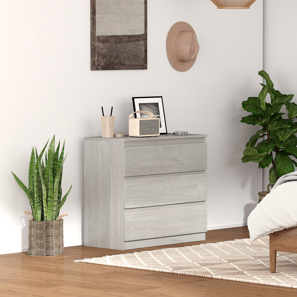 HOMCOM Chest Of Drawers, 3 Drawer Storage Cabinet Unit For Bedroom, Grey
