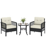 3 Pieces Rattan Bistro Set With Tempered Glass Table | Cream