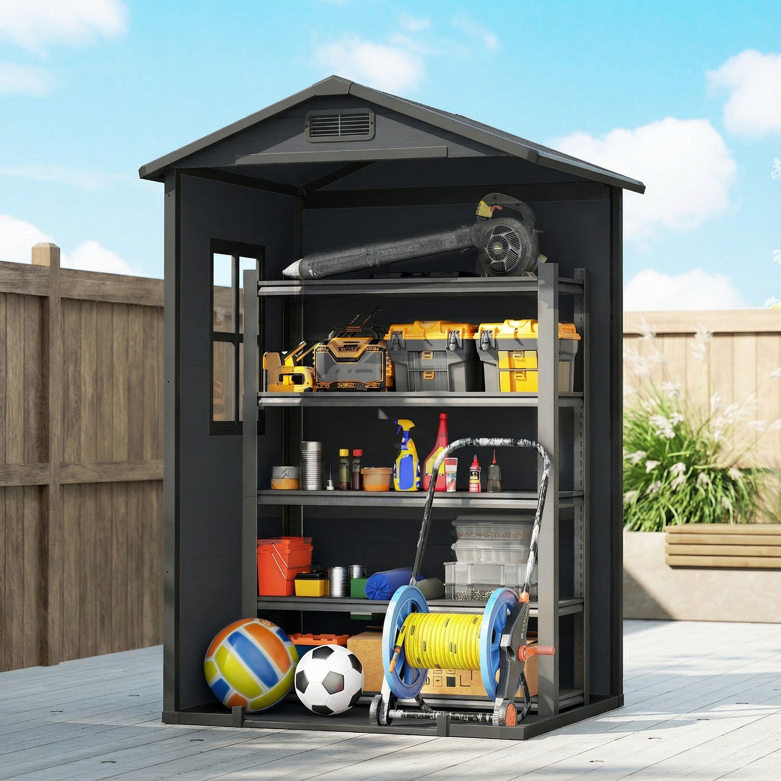 4 X 3 Ft Plastic Small Garden Shed With Lockable Door | Dark Grey