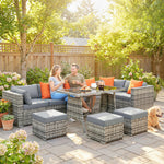 10 Piece Rattan Garden Furniture Set, Outdoor Patio Furniture | Dark Grey