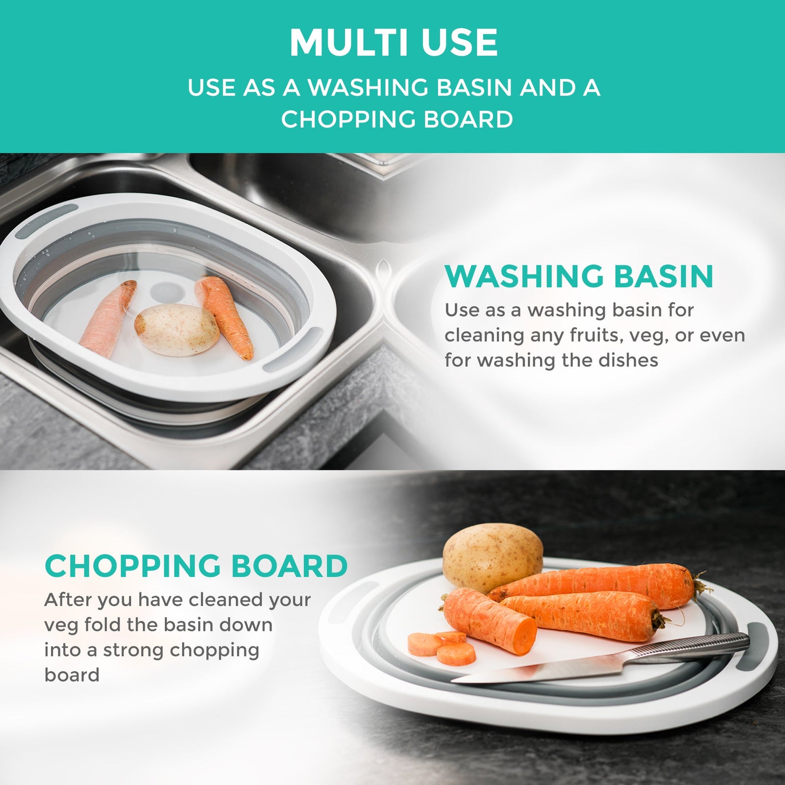 Collapsable Washbasin, Bucket And Chopping Board