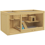 Pawhut Wooden Hamster Cage With Water Bottle, Platforms, Openable Roof