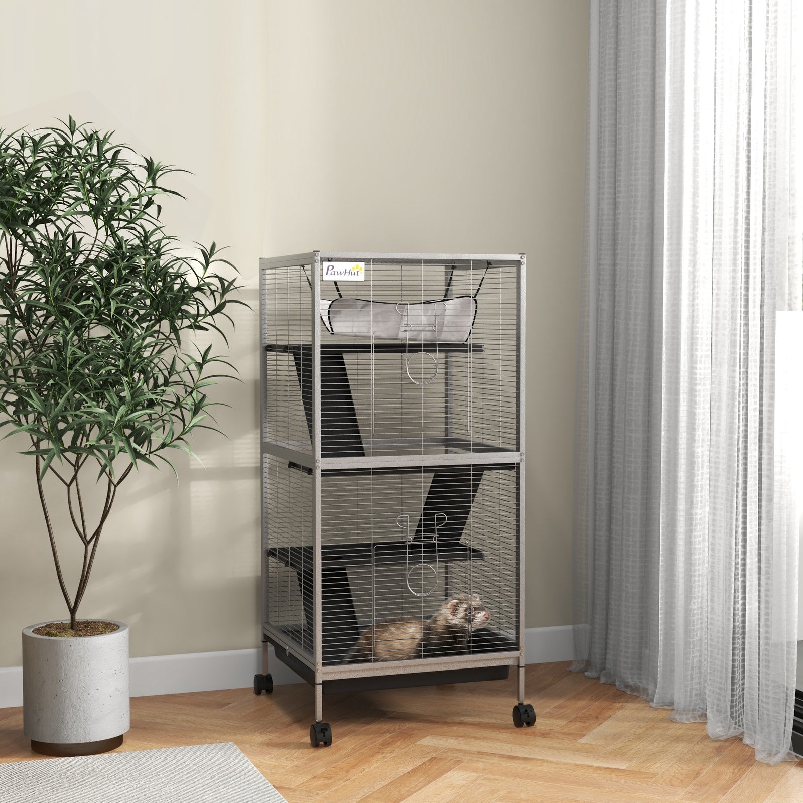 Rolling Small Animal Cage For Chinchillas Ferrets Kittens W/ Ramp | Grey