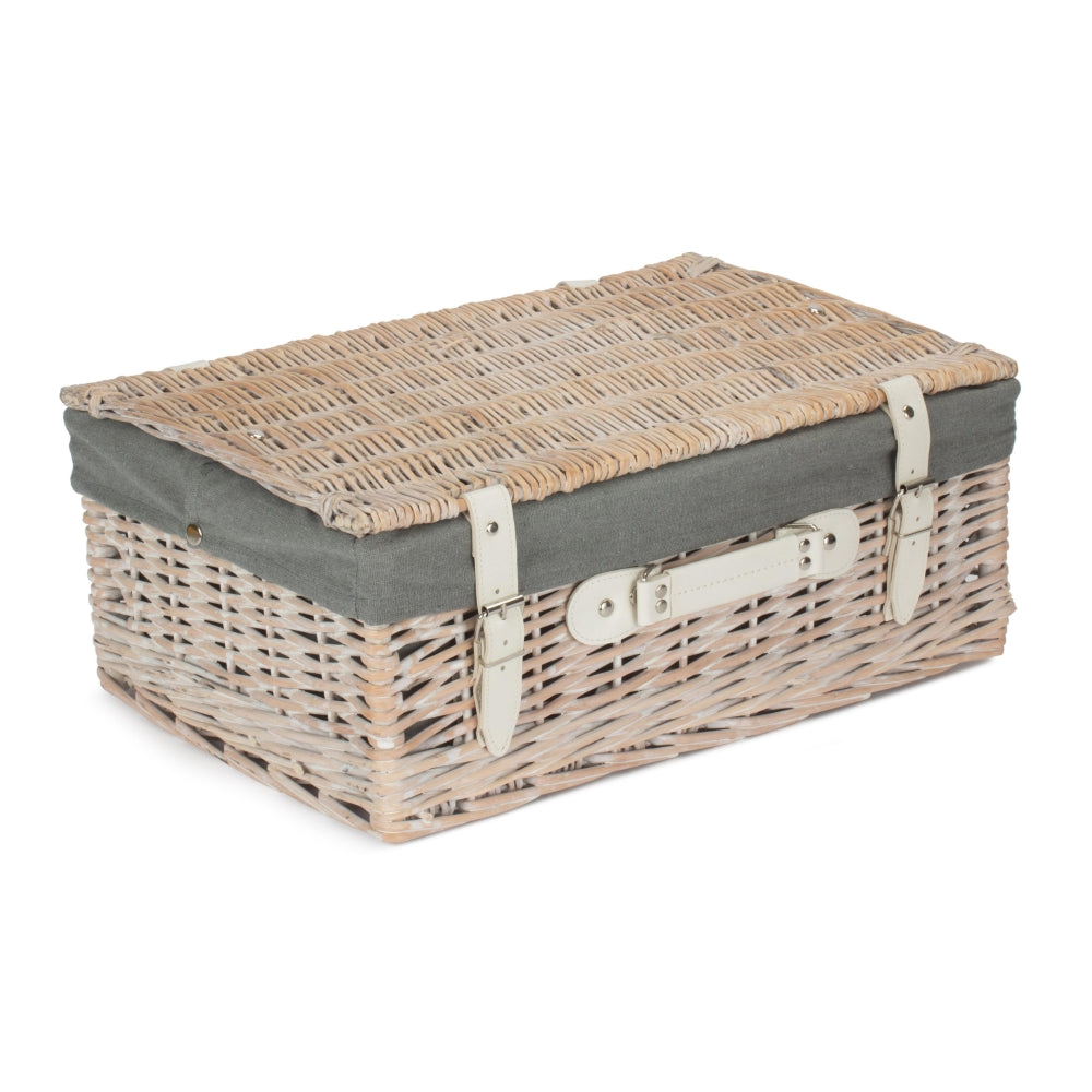 Wicker 45cm White Wash Empty Picnic Basket | Gray