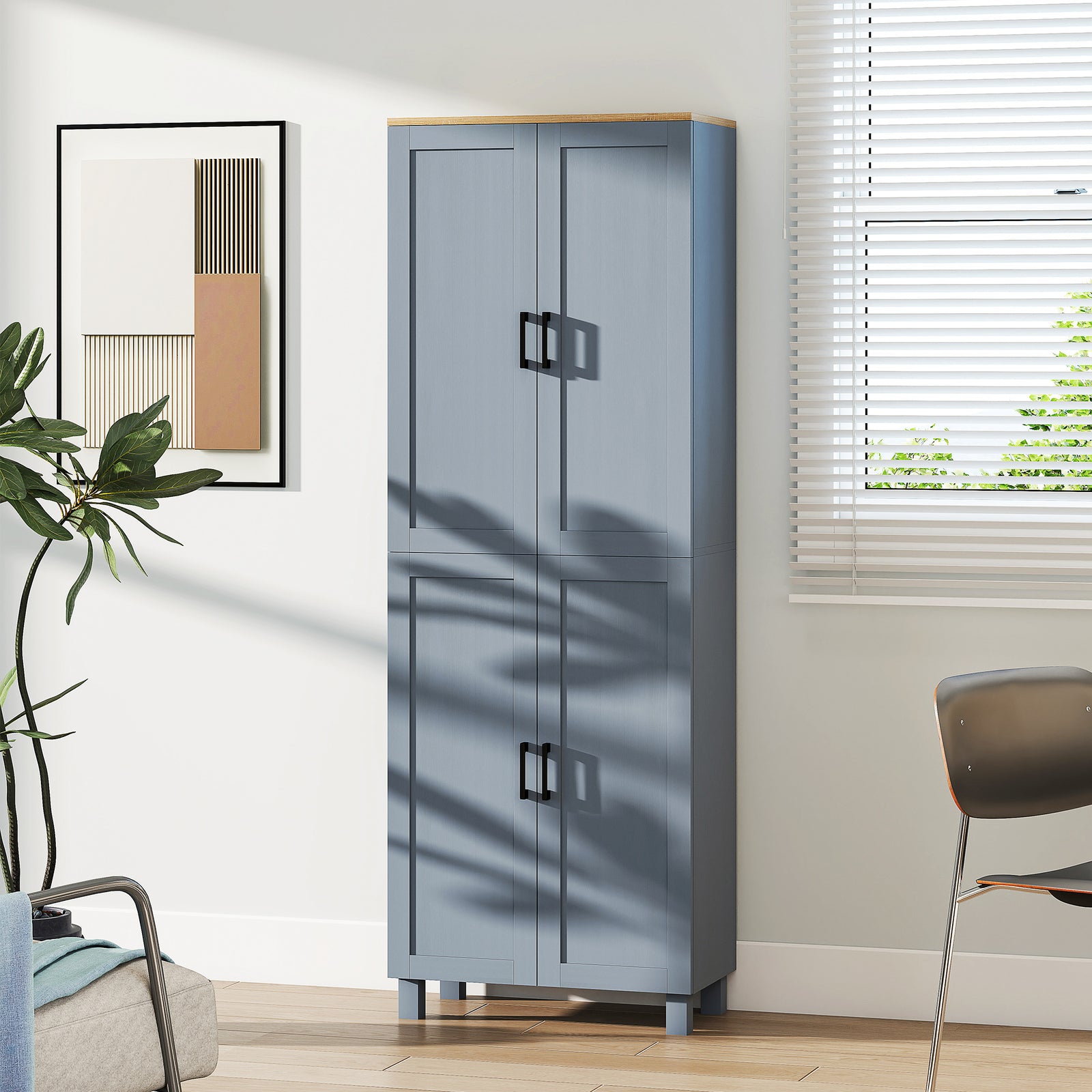 Modern Kitchen Cupboard Storage Cabinet With 4 Shelves | Grey