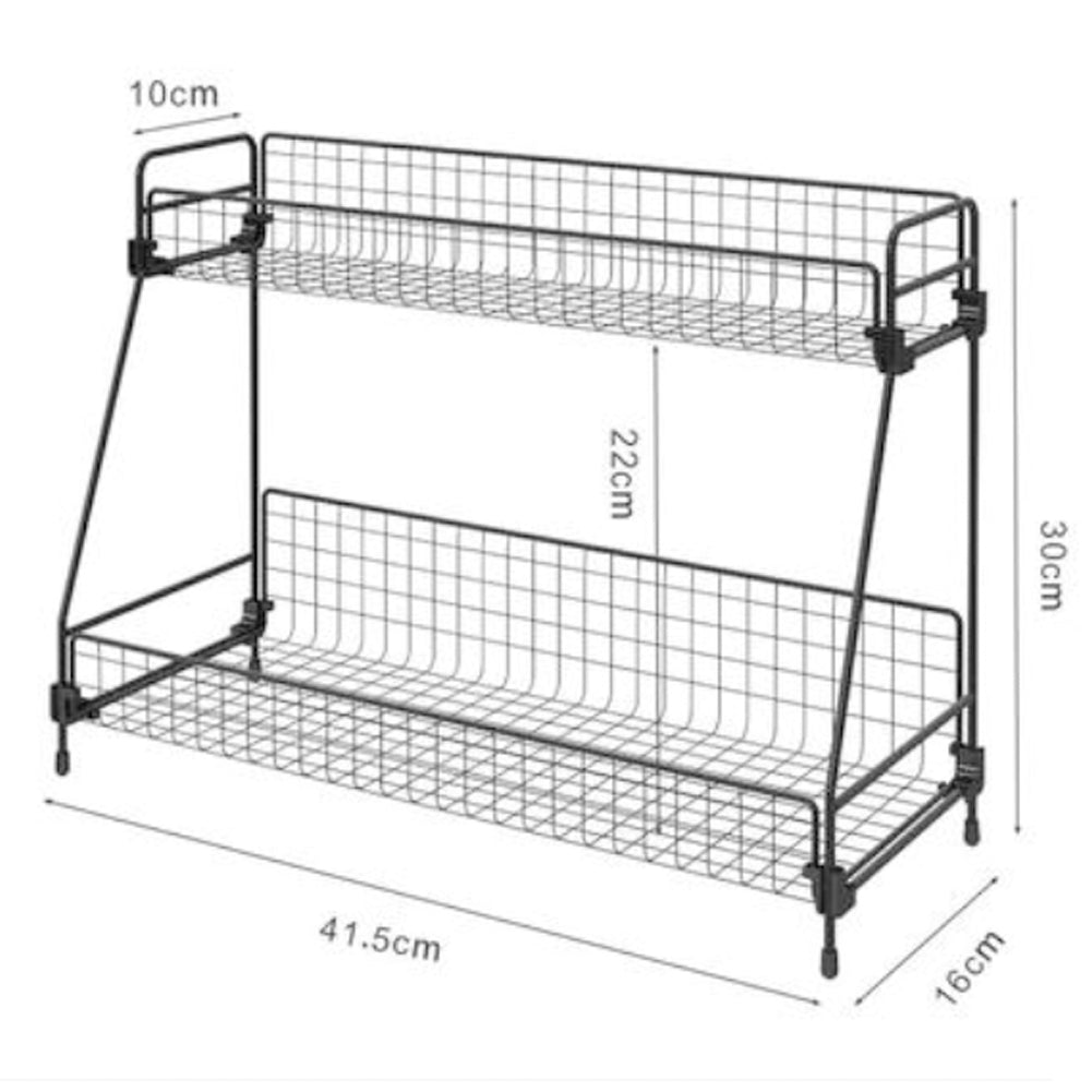 Free Standing 2 Tiers Spice Herb Jar Rack Holder Storage Organizer Counter Shelf Black | Medium | Black