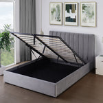 Corwin Grey Velvet Ottoman Storage Bed Frame - 4 Sizes Available | King