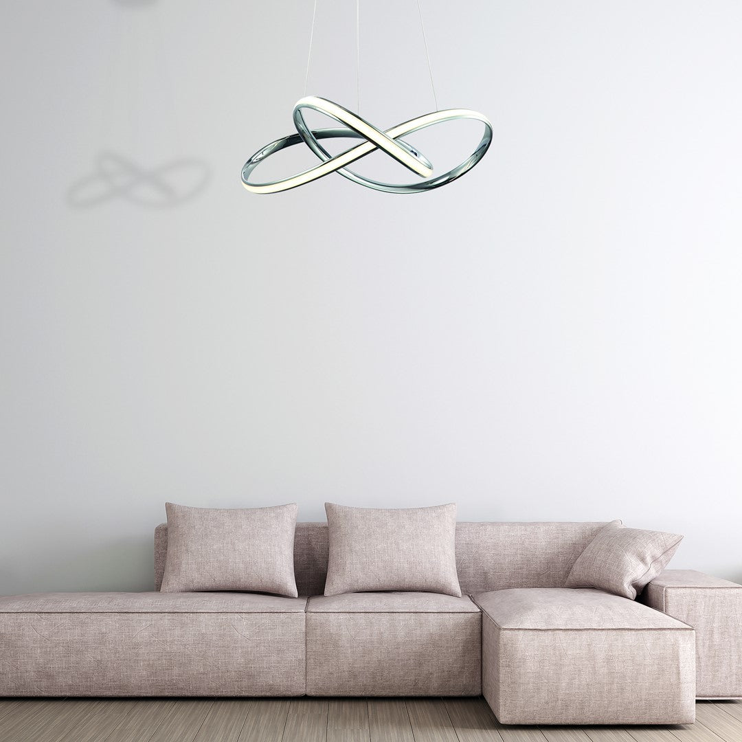 Cappio Chrome Led Pendant Lamp 36w(130w) Stunning Designer Hanging Ceiling Light With Elegant Chrome Curves
