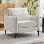 Modern Linen Upholstered Armchair – Off-white Single Sofa With Cushions & Sturdy Legs