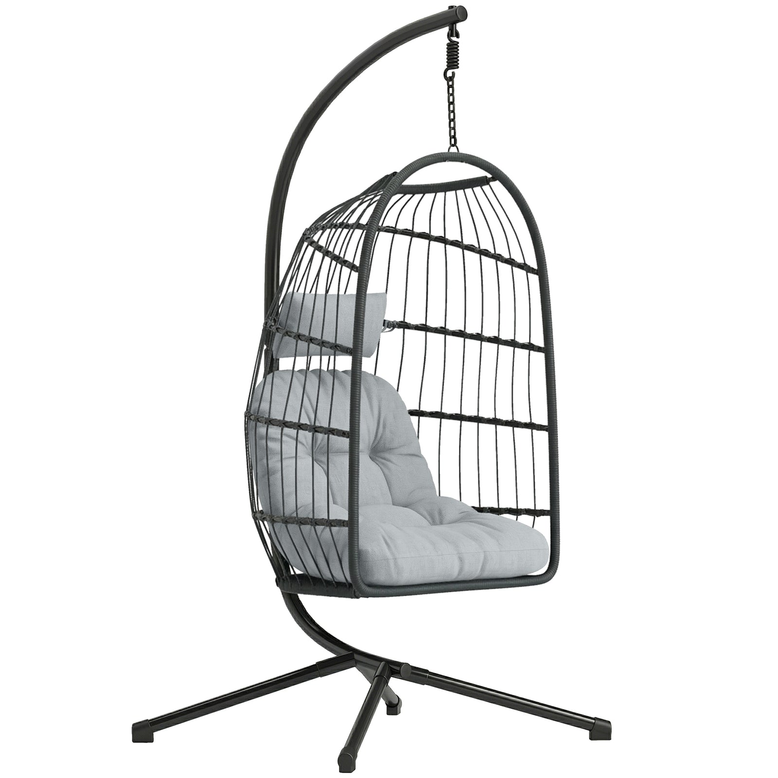 Hanging Egg Chair, Outdoor Swing Chair With Stand | Dark Grey