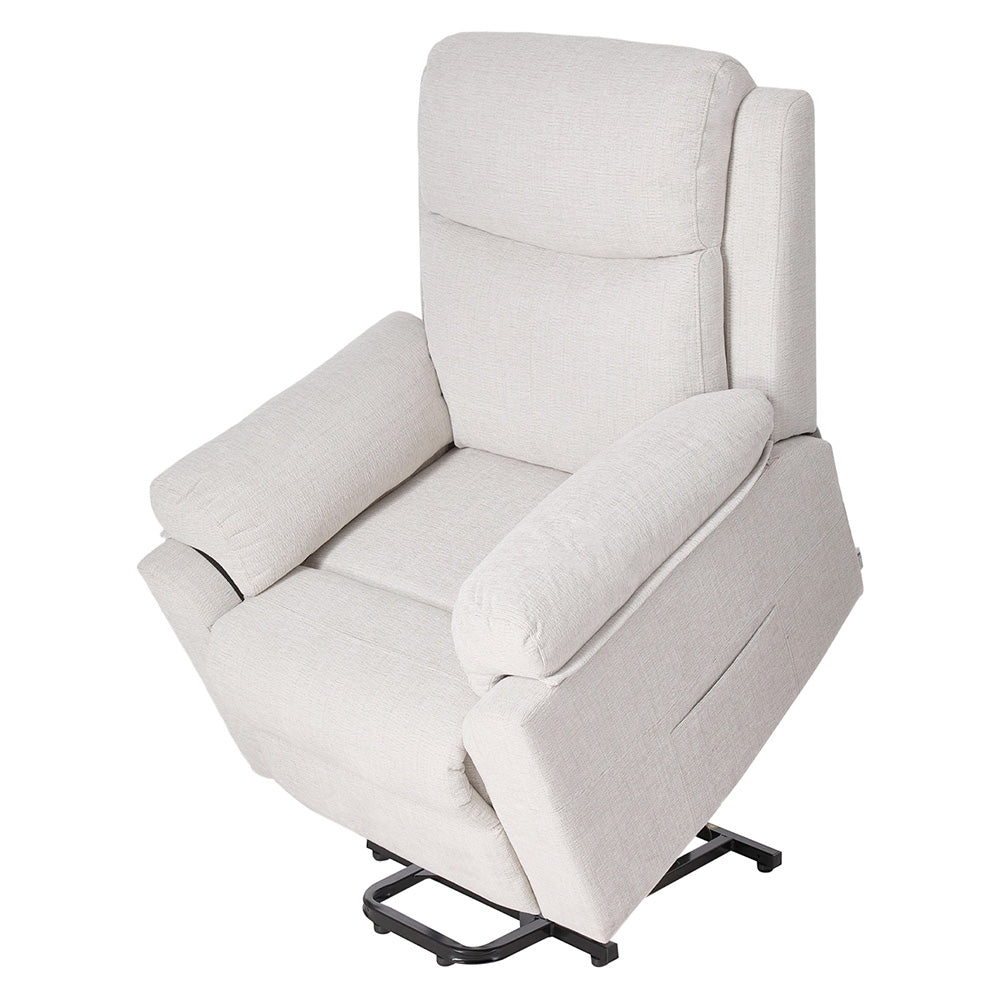 Ergonomic Chenille Single Sofa – Recline Up To 135°, Footrest, Side Pockets, Wood & Iron Frame | Beige