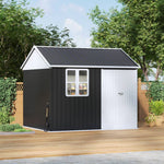 10x8ft Lockable Outdoor Metal Shed With Window – Apex Roof Garden Storage With Double Doors For Tools, Equipment