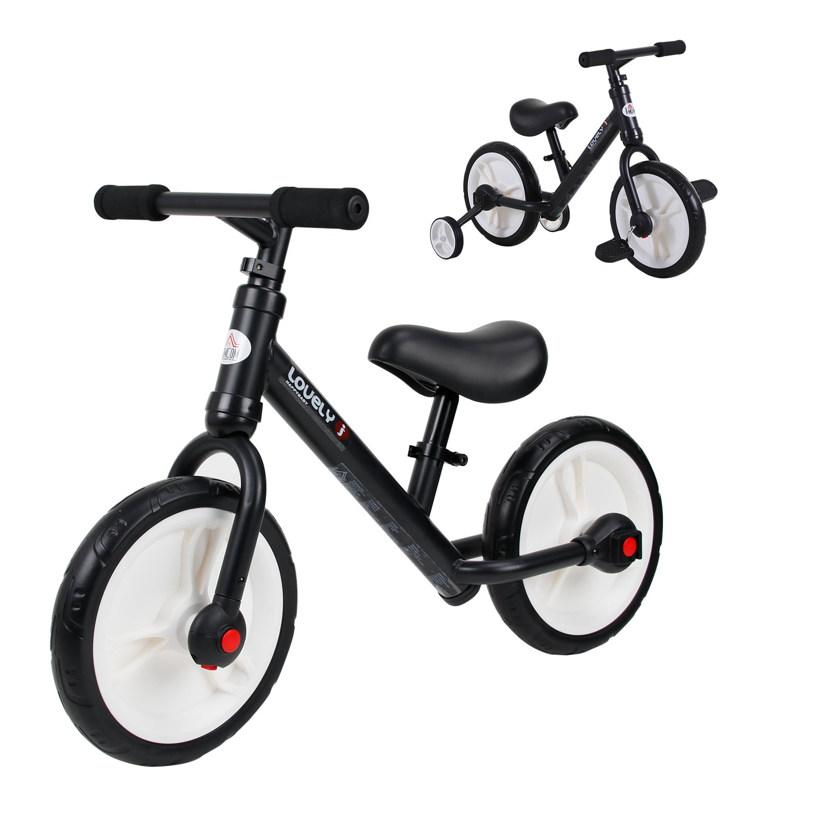 11" Kids Balance Bike W/removable Stabilizers | Black