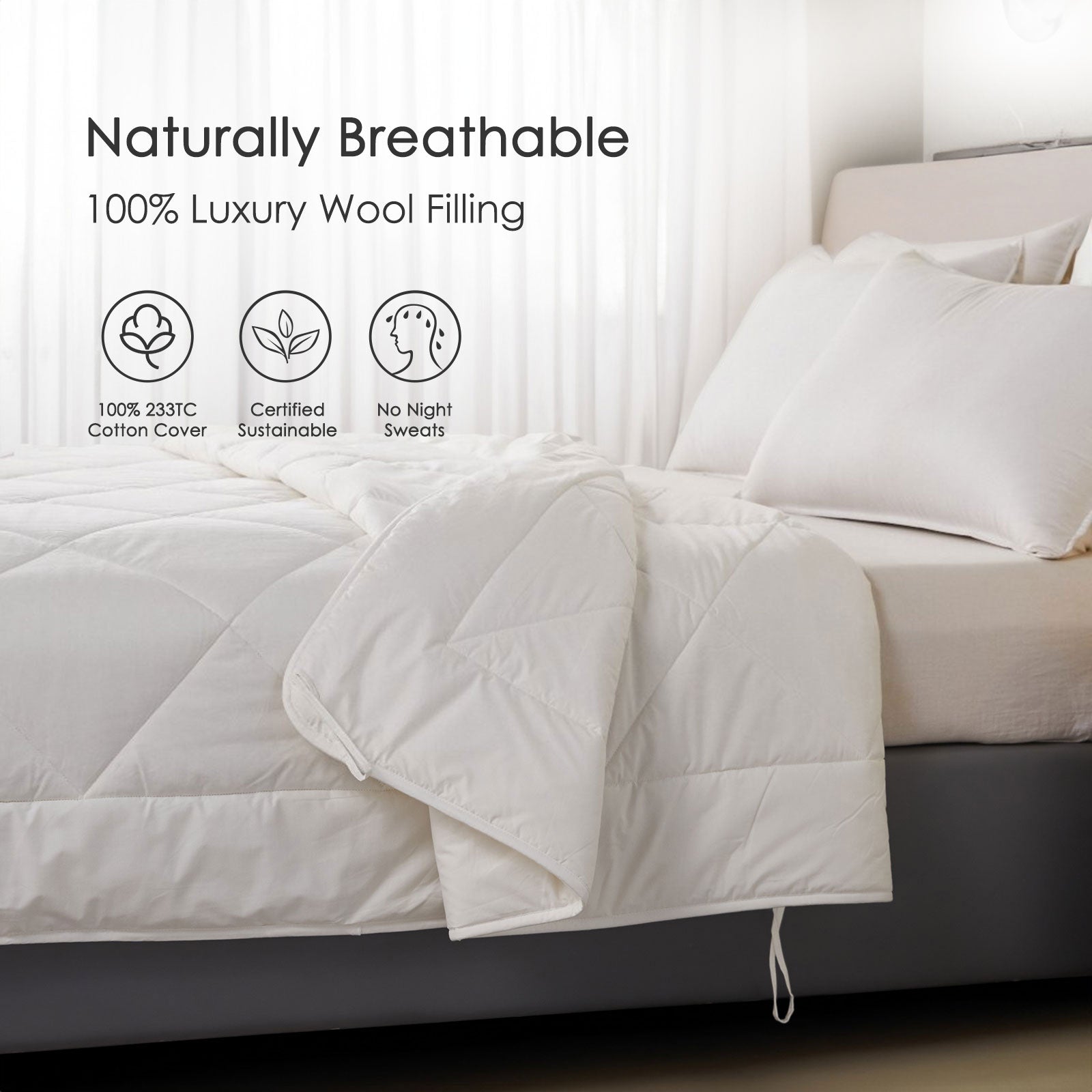 Premium Light Wool Duvet - Cool & Washable | Double | White