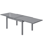 Outsunny Aluminium Extending Garden Table, Glass Top Dining Table, Grey