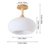 38cm Modern Ceramic And Wood Ceiling Light, Semi Flush Mount Fixture, Minimalist Nordic Style Lamp