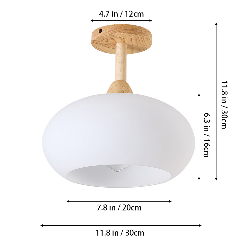 38cm Modern Ceramic And Wood Ceiling Light, Semi Flush Mount Fixture, Minimalist Nordic Style Lamp