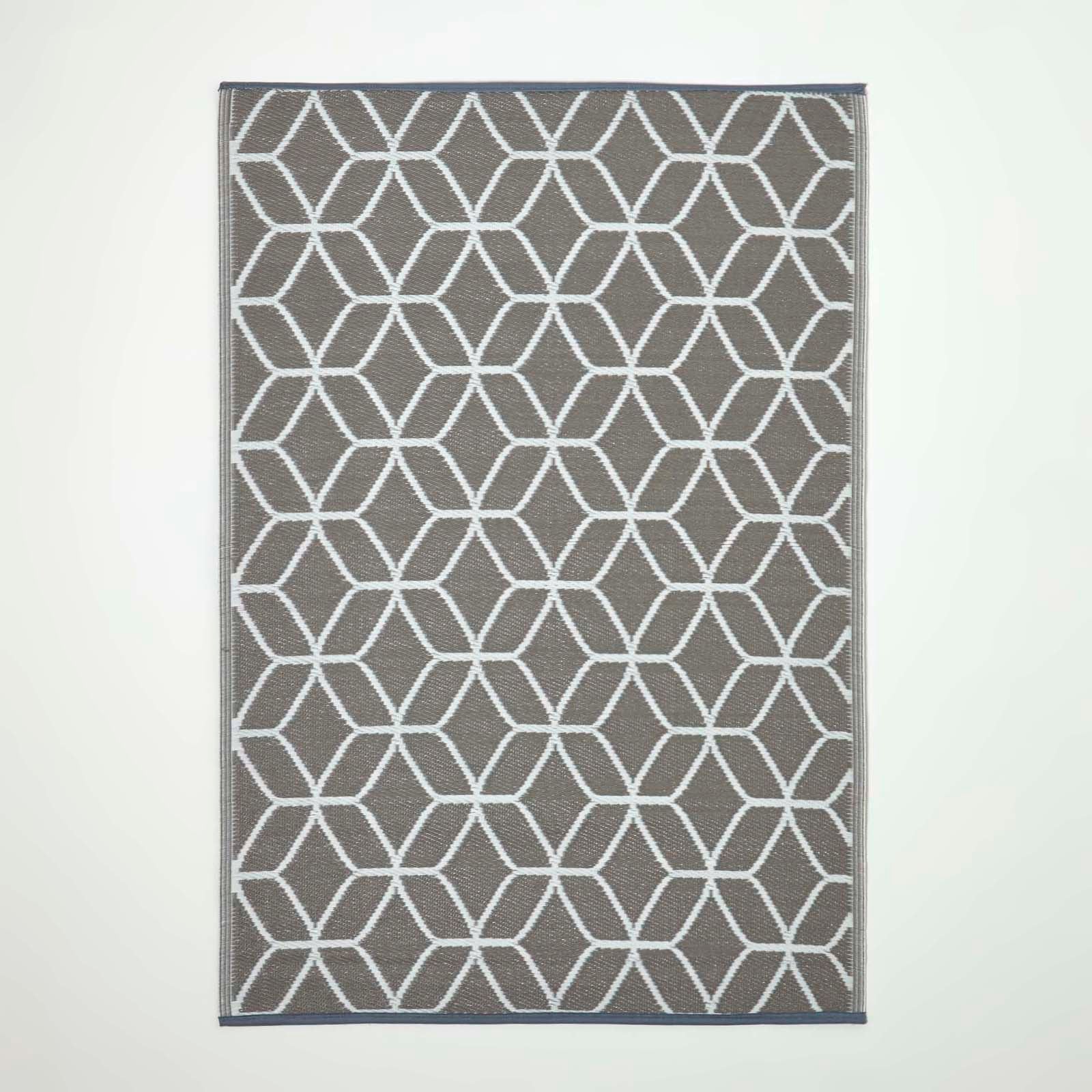 Luxury Outdoor Rug Waterproof Reversible Round For Garden Patio, Grey Geometric