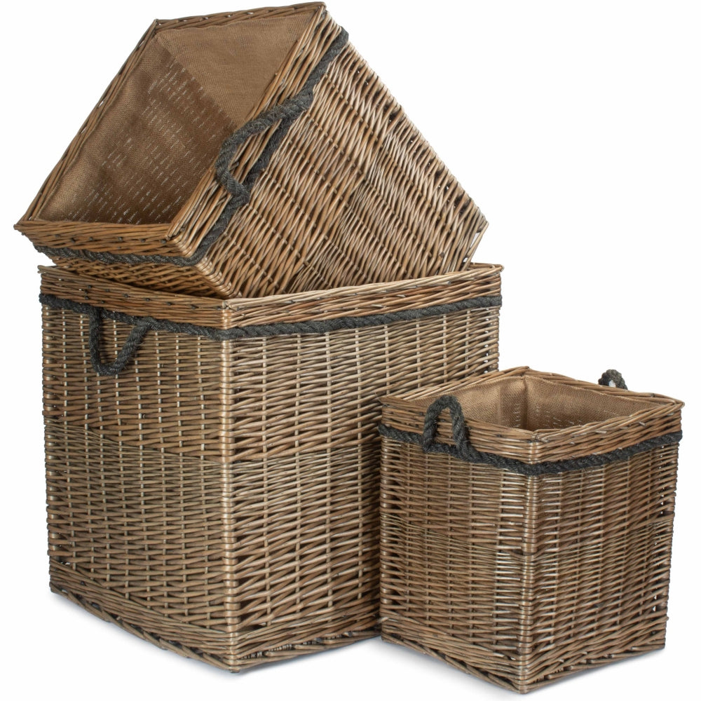 Antique Wash Square Storage Log Basket | Set-of-3 | Brown