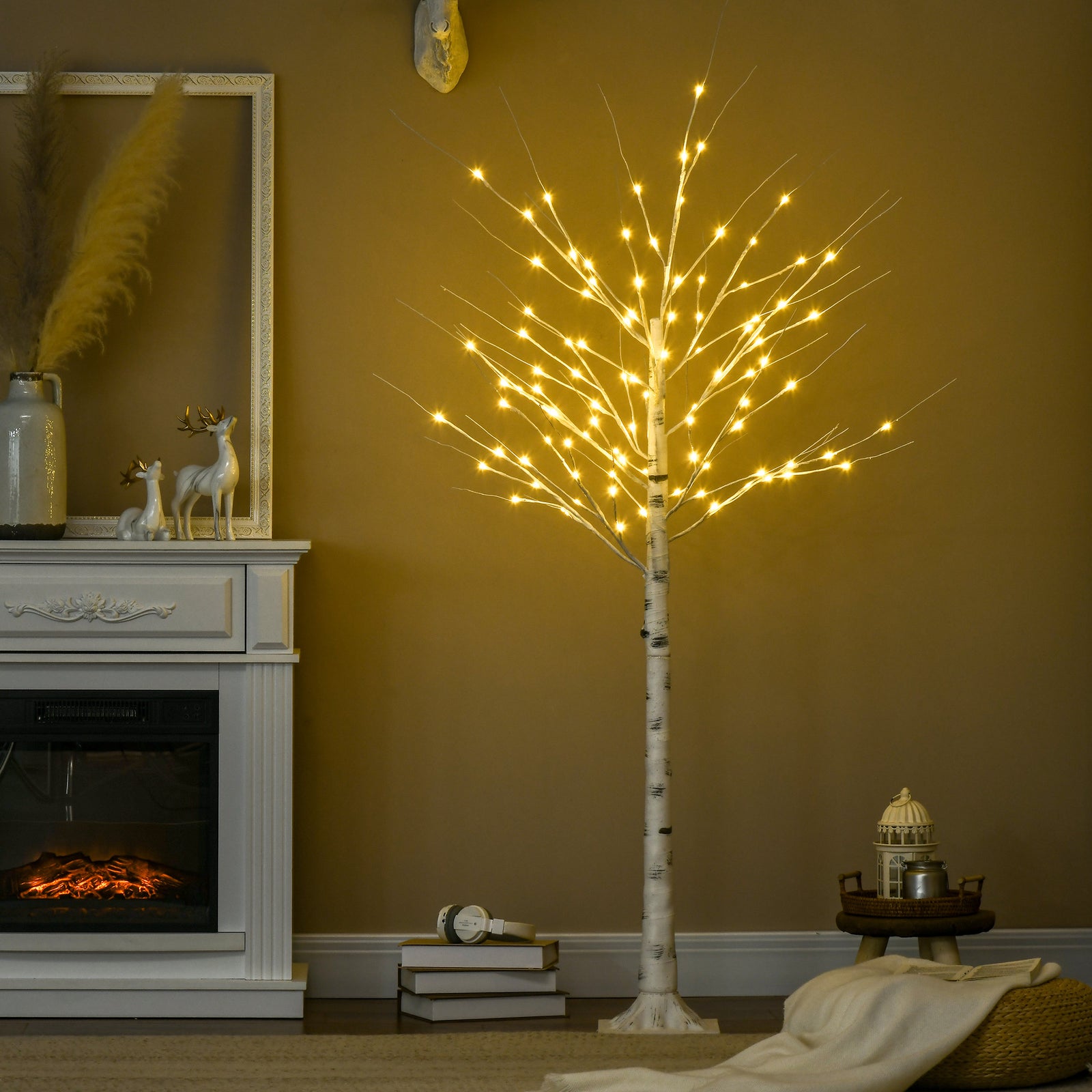 6ft Artificial White Birch Tree Light W/ 96 Warm White Pre-lit Led Light | 6ft | White