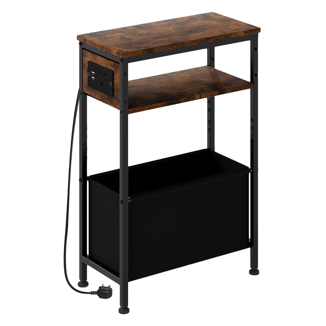 Levede Slim Side Table With Charging Station Storage Narrow End Table Sofa Living Room