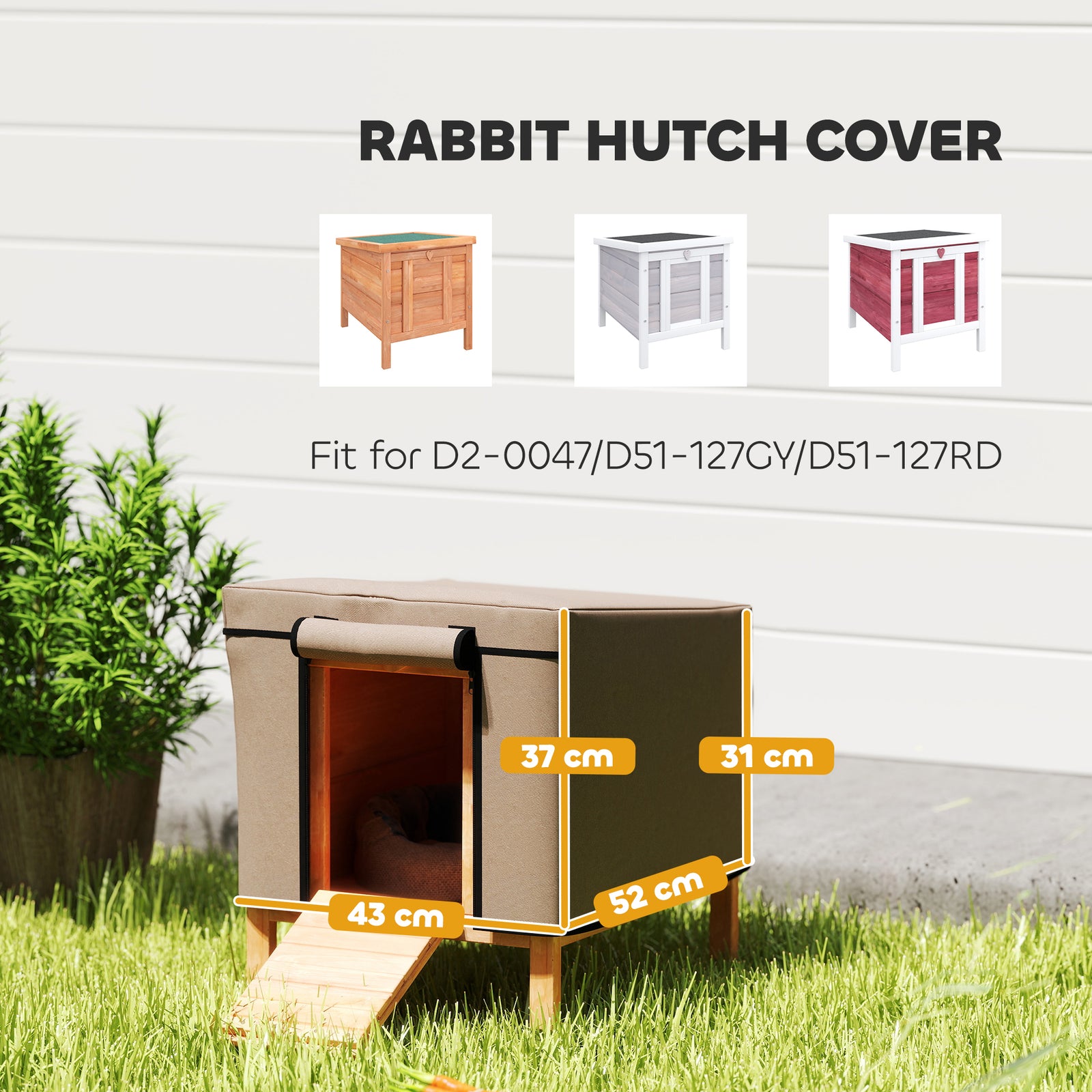 PawHut Rabbit Hutch Cover Fit The X-d2-0047 Guinea Pig Hutch, 43 X 52 X 37 Cm, Brown