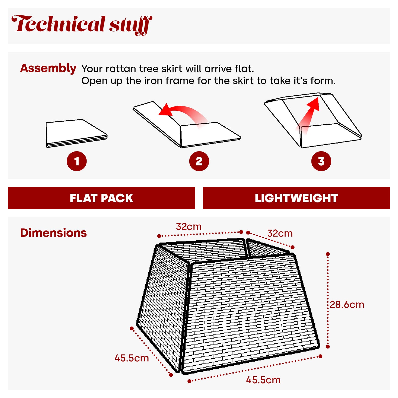 Grey Rattan Christmas Tree Skirt Durable Foldable Basket