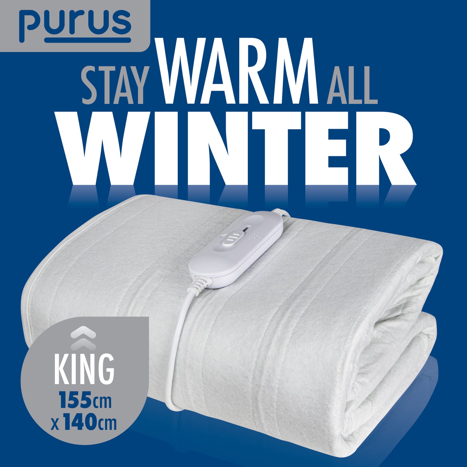 Electric Blanket Soft Fleece Fitted Bed Underblanket 3 Setting Heat Control | King | White