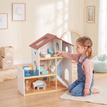 Kids Wooden Dolls House 3 Story With 5 Rooms, 11 Accessories, White